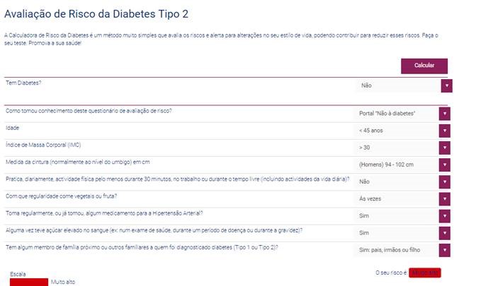 Figura 1- Área do Cidadão - Calculadora de Diabetes do Tipo 2