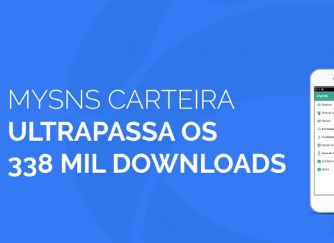 três smartphones mockups com as aplicações do SNS